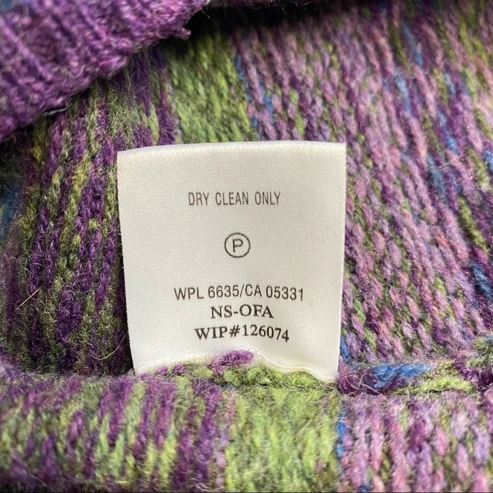 Woolrich Wool Zip Up Sweater Cardigan Womens XL Nordic Fair Isle Green Purple - Picture 4 of 9